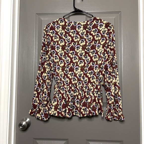 Madewell Drawstring Ruffle-Hem Top Viola Floral Pansy Print S - Picture 6 of 10